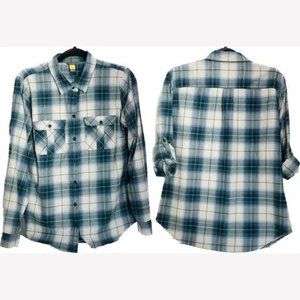 Eddie Bauer Women Large Button Up Long Sleeve w/ Roll-Up Button Shirt Plaid